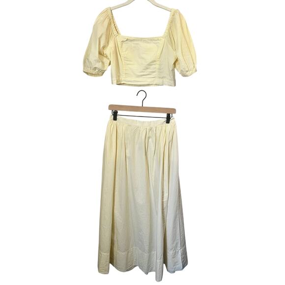NWT Aerie Puff Sleeve Top w/Matching Essential Full Skirt in Yellow Stripes sz M - Picture 1 of 11